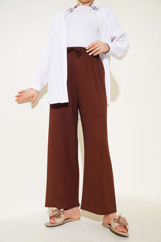 Waist Rope Detailed Crepe Trousers Brown
