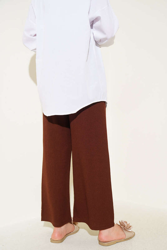 Waist Rope Detailed Crepe Trousers Brown