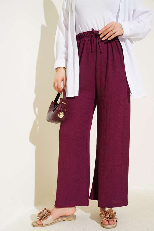 Waist Rope Detailed Crepe Trousers in Plum