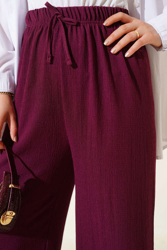 Waist Rope Detailed Crepe Trousers in Plum