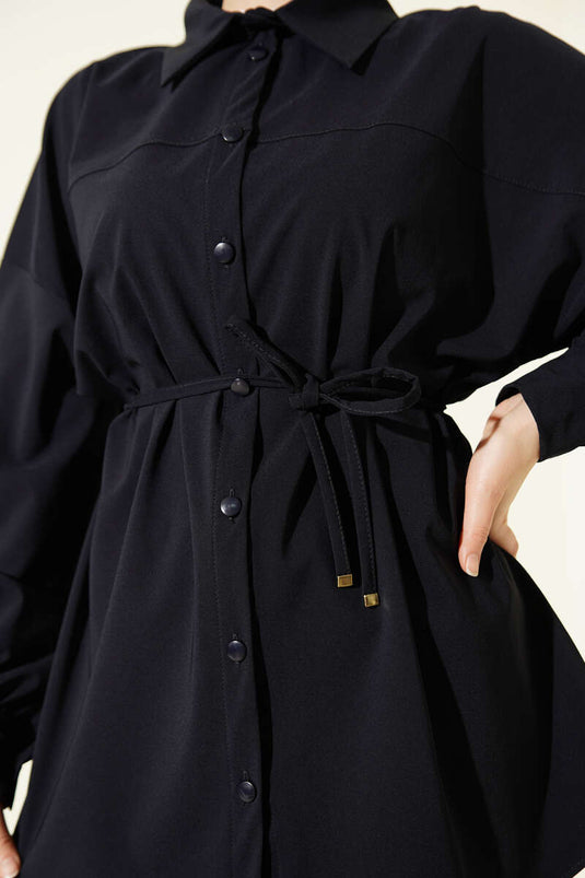 Chemise à épaules tombantes avec cordon à la taille, bleu marine