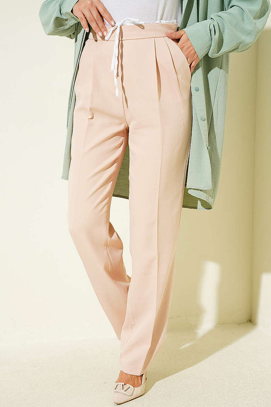 Beige Stoffhose Mit Bindeband
