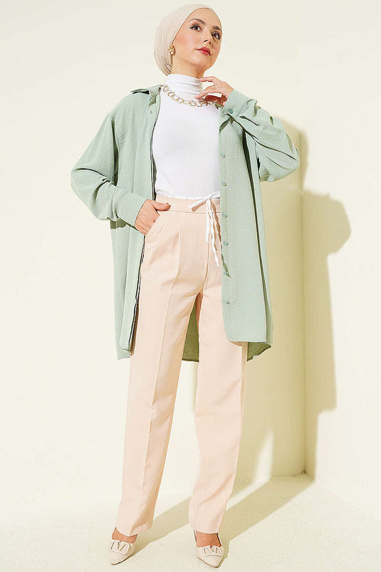 Beige Stoffhose Mit Bindeband
