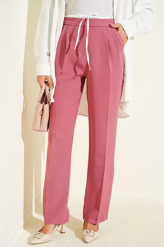 Pantalon En Tissu Rose À Nœud