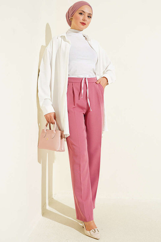 Pantalon En Tissu Rose À Nœud