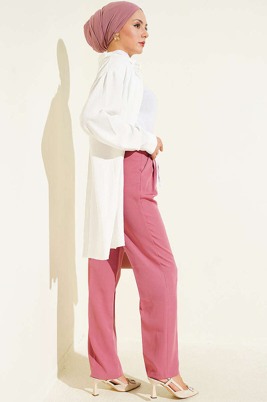 Pantalon En Tissu Rose À Nœud
