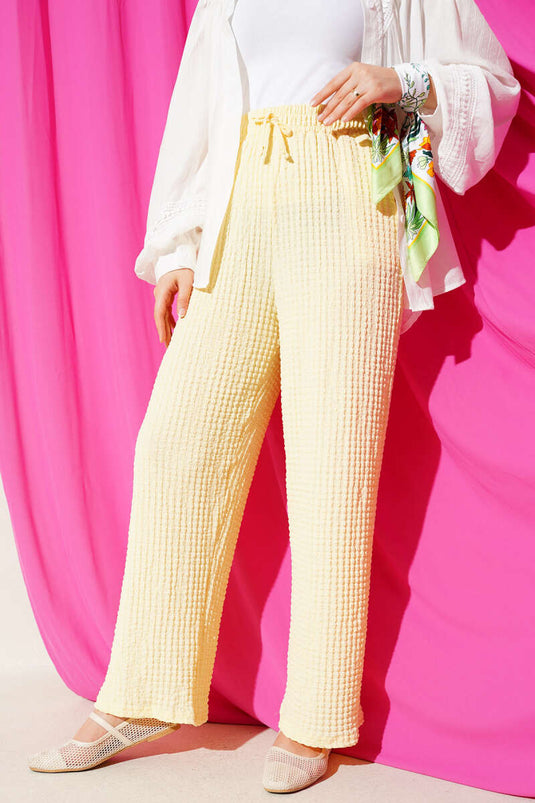 Waist Drawstring Embossed Trousers Yellow