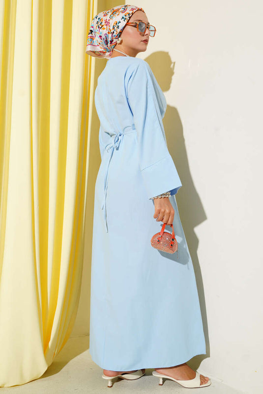 Oversize Basic Dress with Waist Straps Blue