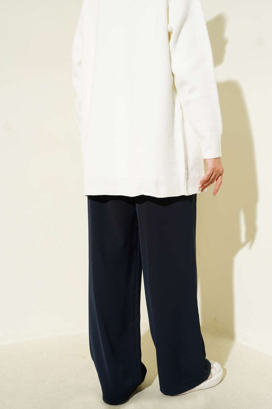 Bel Kemer Tokalı Palazzo Pantolon Lacivert