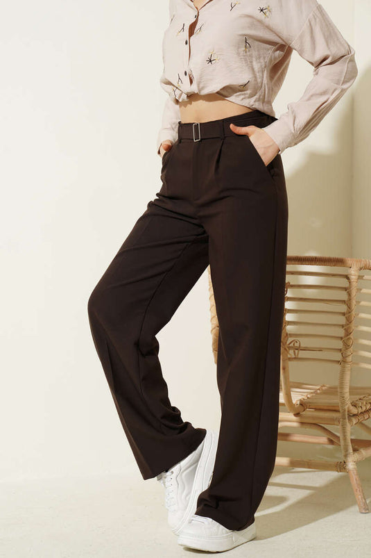 Pantaloni larghi plissettati con cintura Bel Kemerli marrone