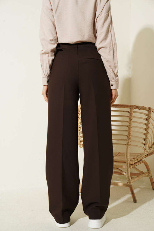 Pantaloni larghi plissettati con cintura Bel Kemerli marrone