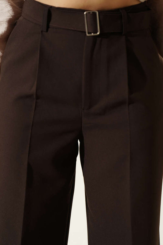 Pantaloni larghi plissettati con cintura Bel Kemerli marrone