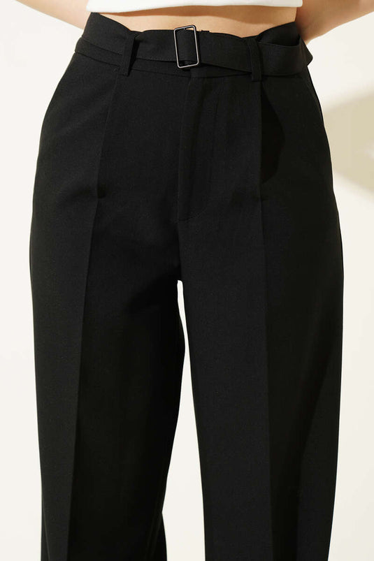Pantalon ample plissé à ceinture Bel Kemerli noir