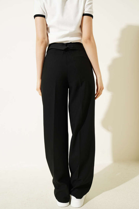 Pantalon ample plissé à ceinture Bel Kemerli noir