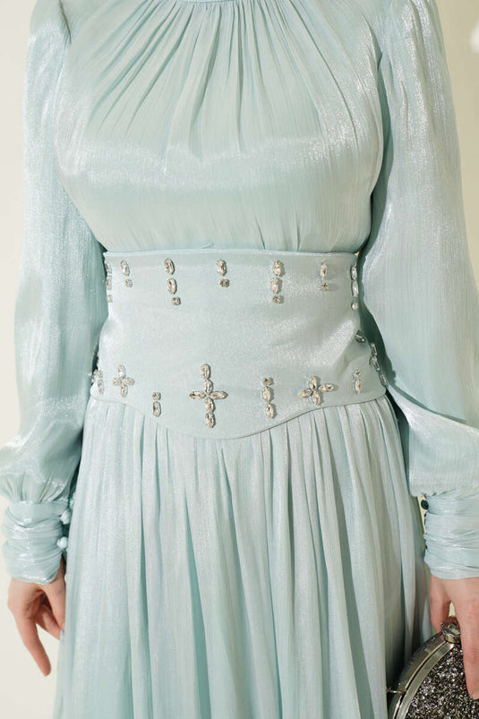 Abendkleid mit Taillenkorsett und Steinbesatz in Mint