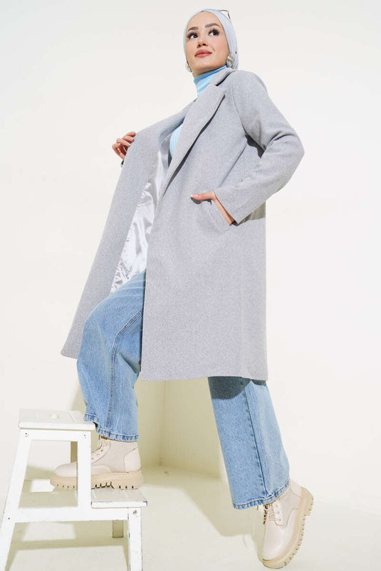 Gevoerde kasjmierjas met tailleband, grijs