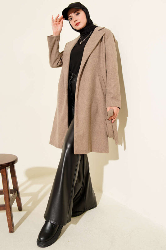Waist Belted Lined Cashmere Coat Mink