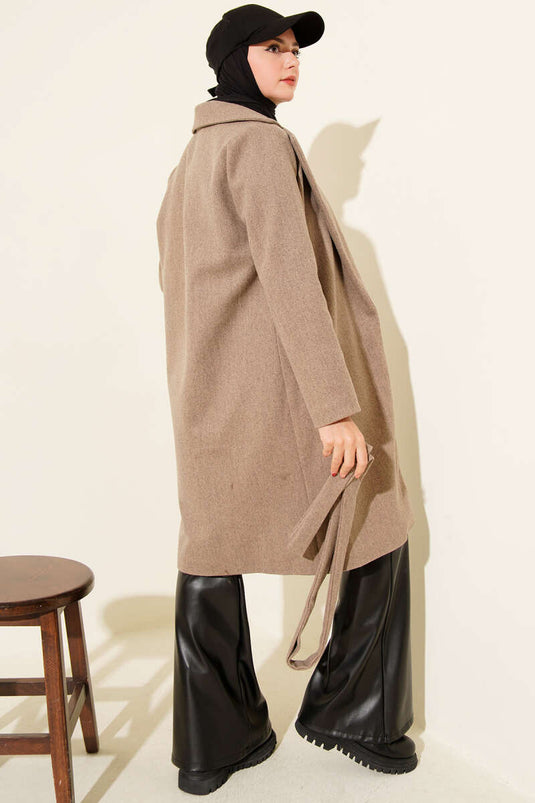 Waist Belted Lined Cashmere Coat Mink