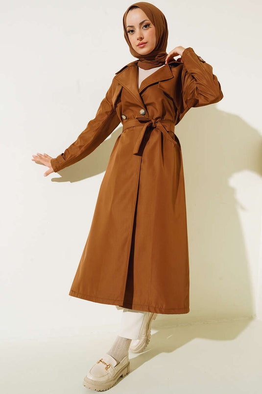 Trench-coat Avec Ceinture Sans Doublure Camel