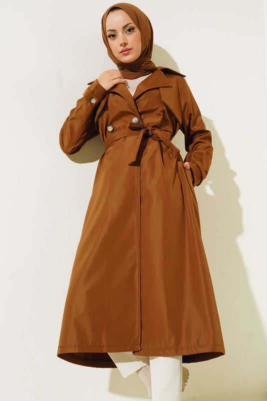 Trench-coat Avec Ceinture Sans Doublure Camel