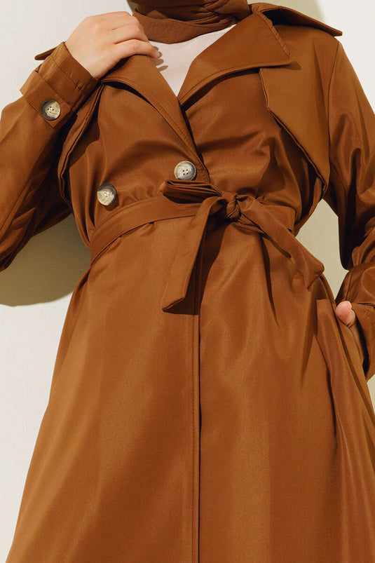 Trench-coat Avec Ceinture Sans Doublure Camel