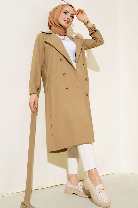 Belted Buttoned Trench Coat Latte