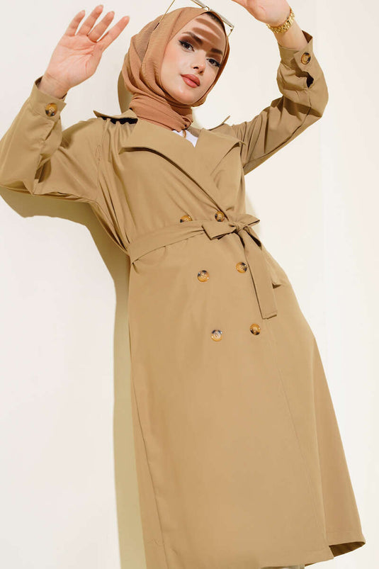 Belted Buttoned Trench Coat Latte