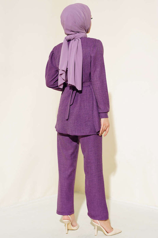 Purple Two-Piece Set with a Beautiful Belt