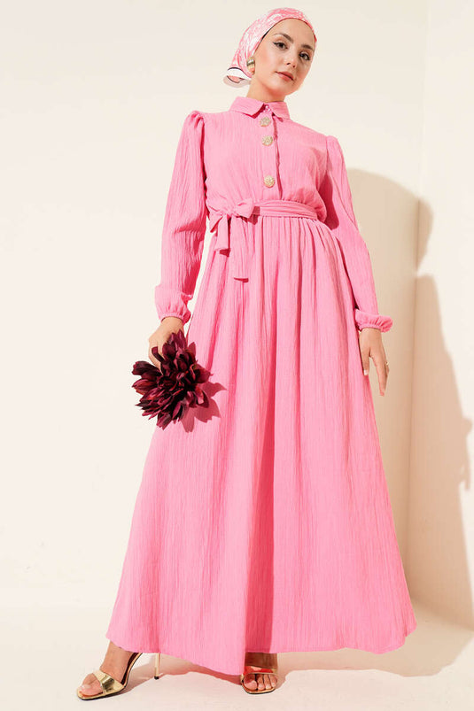 Pink Crinkle Dress with Belt