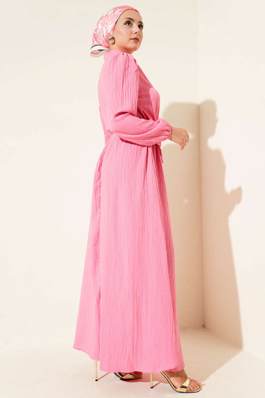 Pink Crinkle Dress with Belt