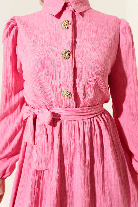 Pink Crinkle Dress with Belt