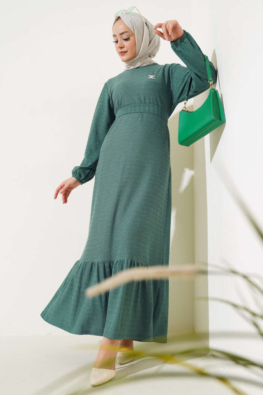 Robe à Volants Ceinturée à la Taille Vert