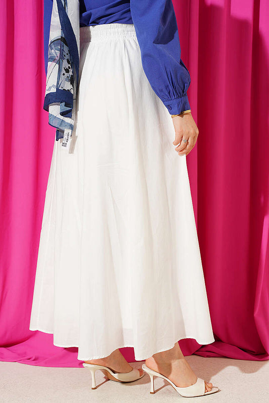 Jupe Évasée Blanche Simple Avec Taille Élastique