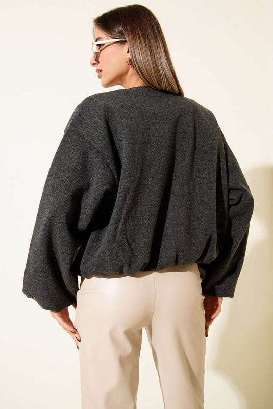Anthracite Cashmere Jacket with Elastic Waist Detail