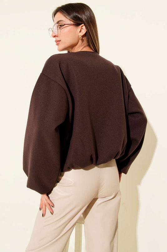 جاكيت من الكشمير بتفاصيل خصر مطاطي، بني