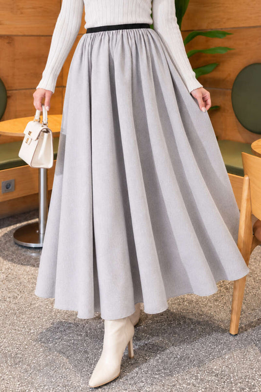 Falda Ancha Gris Con Cintura Elástica