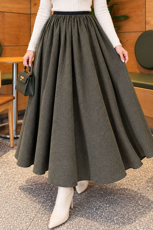 Jupe Évasée Kaki Avec Ceinture Et Élastique