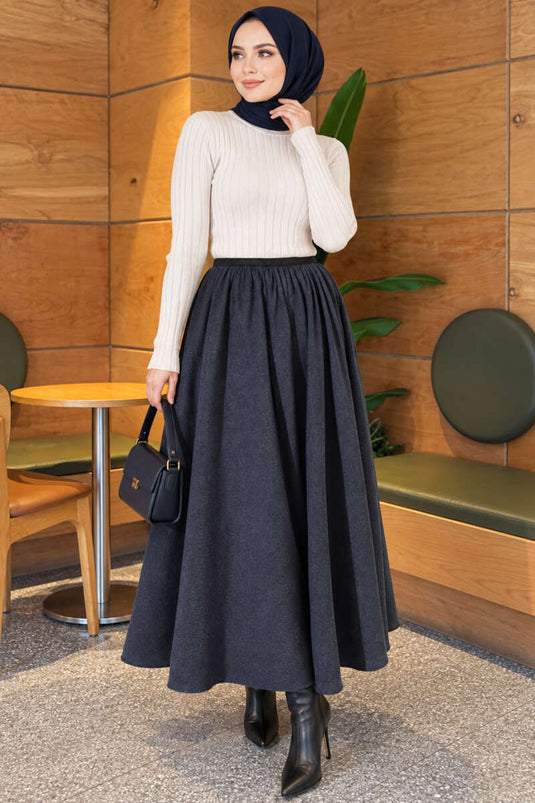 Falda Ancha Con Cintura Elástica Indigo