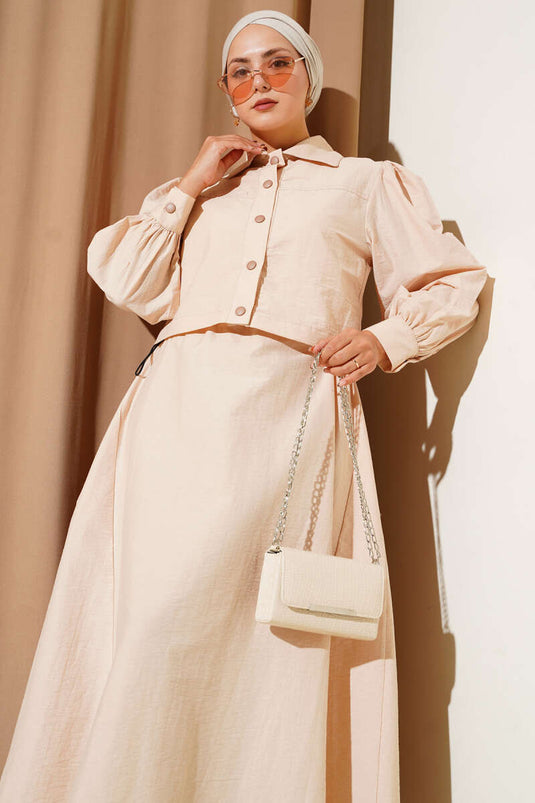 Bel Lastik Detaylı Paraşüt Jile İkili Takım Bej