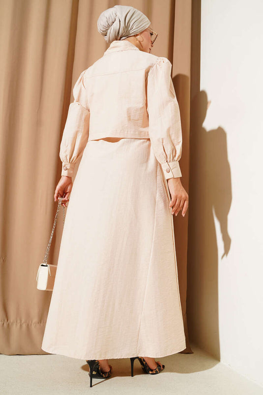 Bel Lastik Detaylı Paraşüt Jile İkili Takım Bej