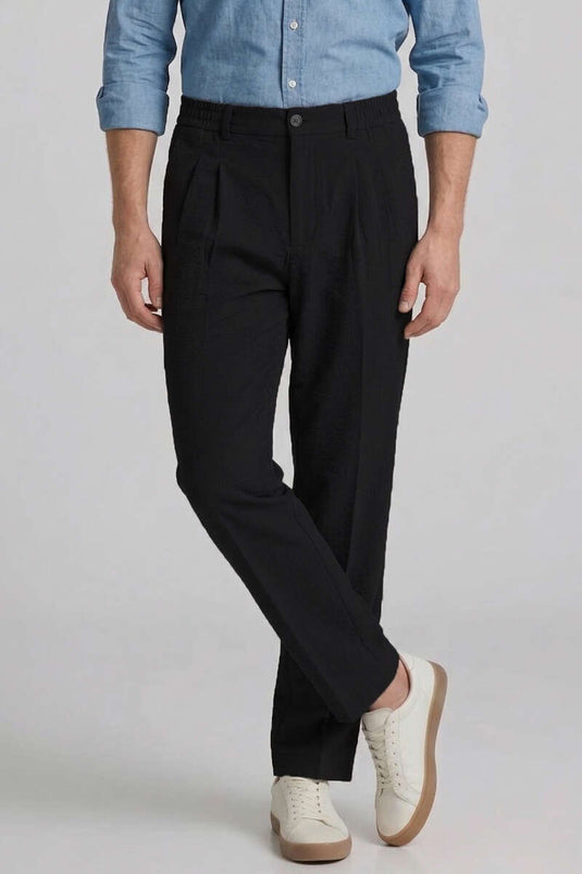 Pantalon homme en lin plissé avec détail élastique noir