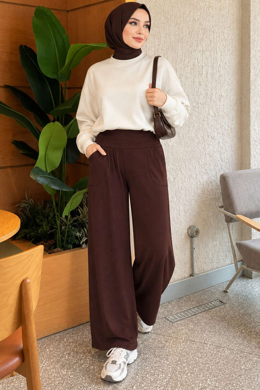 Relaxed Fit Coffee Elasticated Pants