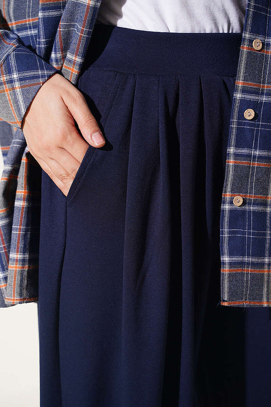 Bel Lastik Detaylı Şalvar Pantolon Lacivert