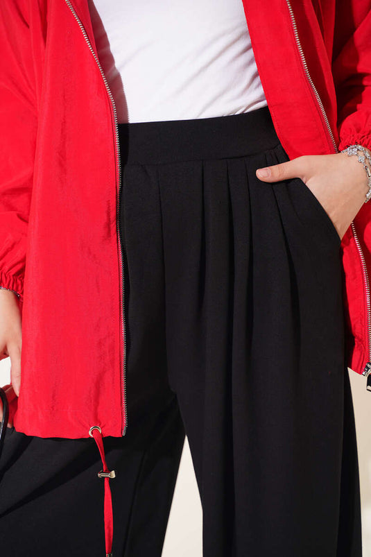 Bel Lastik Detaylı Şalvar Pantolon Siyah
