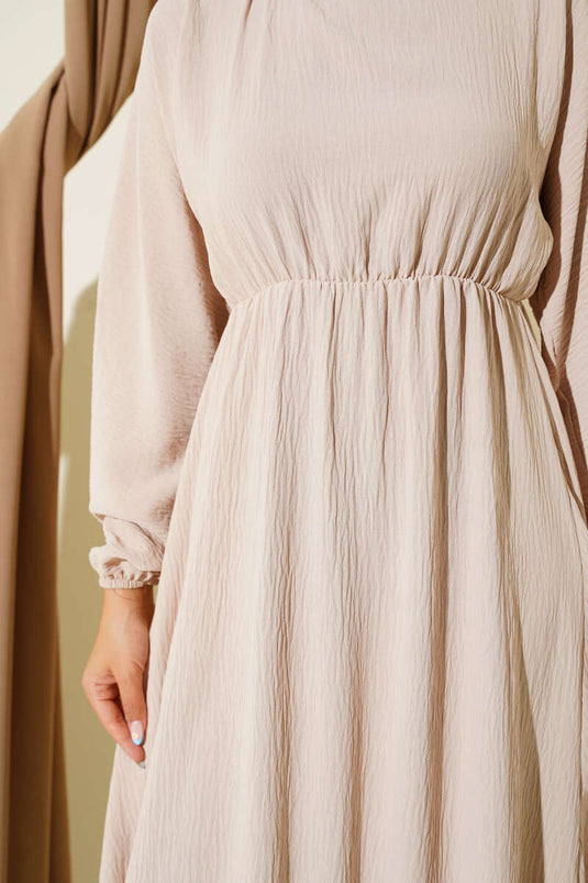 Ayrobin Basic-Kleid mit elastischem Bund, Beige