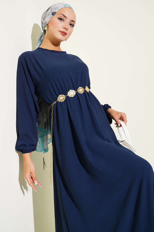 Bel Lastikli Ayrobin Basic Elbise Lacivert
