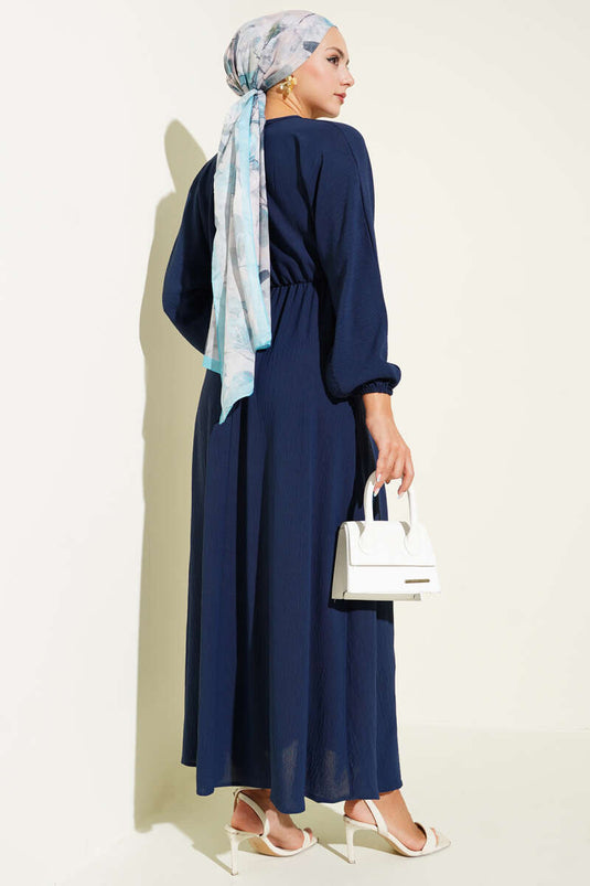 Bel Lastikli Ayrobin Basic Elbise Lacivert