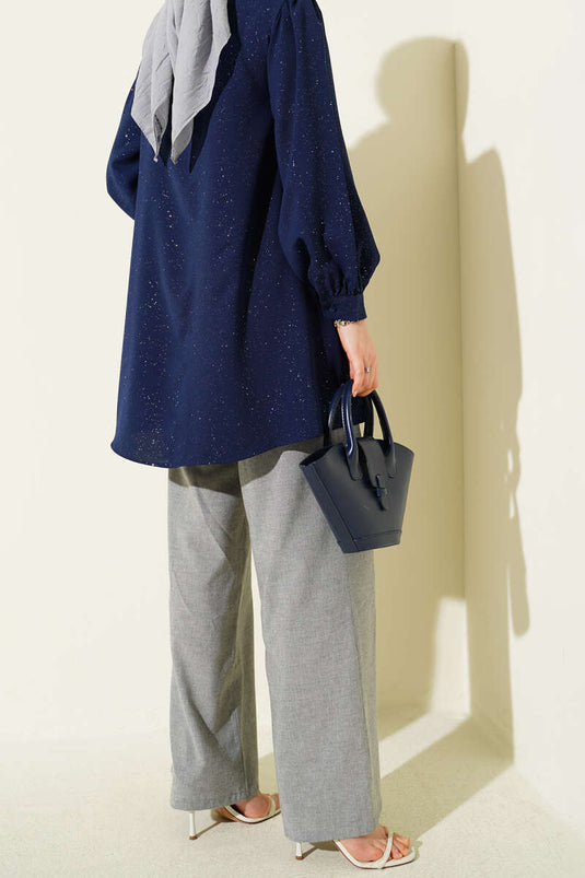Pantalon large gris à taille élastique et cordon de serrage