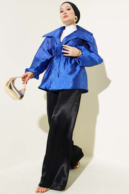 Veste jacquard à taille élastique et manches ballon Saxe