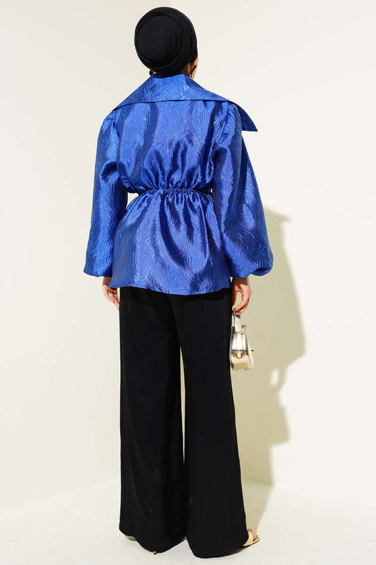 Veste jacquard à taille élastique et manches ballon Saxe